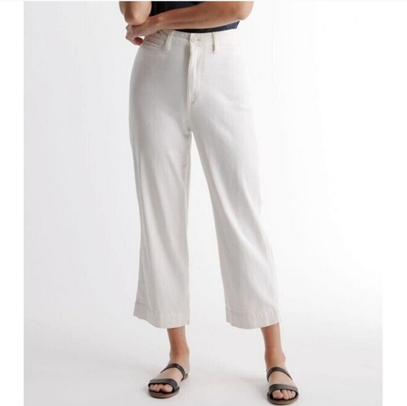 Quince Women's Stretch Cotton Twill Wide-leg Cropped Pants✨️ Highrise White - Picture 4 of 6